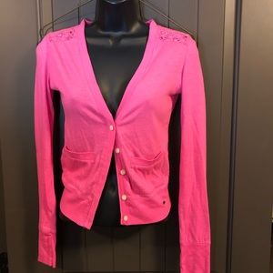 Aeropostale Pink Lace Back Button Up Sweater